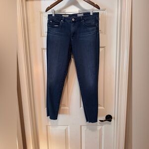 AG Adriano Goldschmied Women’s The Prima Mid Rise Cigarette Blue Jeans Raw Hem